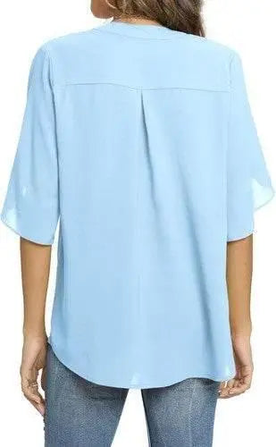 Women's Summer Tops Short Sleeve Casual Shirts V Neck Chiffon Dressy Blouse Tops - GiFTiFY