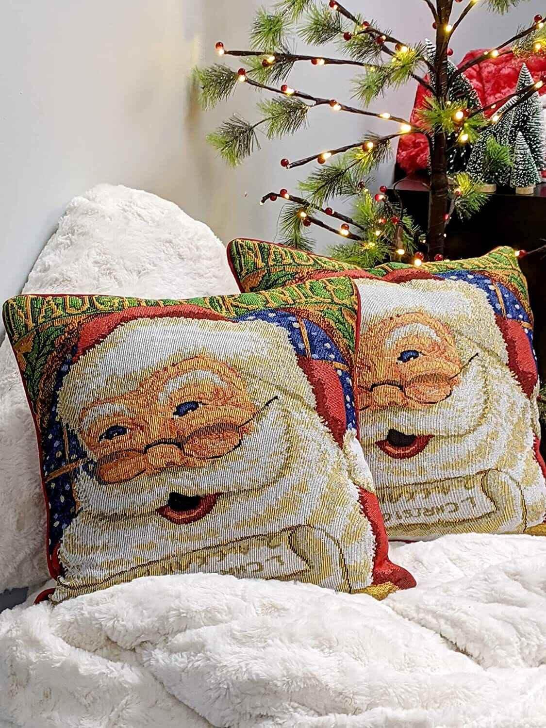 DaDa Bedding Naughty or Nice Santa Claus Christmas Woven Tapestry Throw Pillow Cover - 16" x 16" Throw Pillow Covers by DaDalogy Bedding Collection