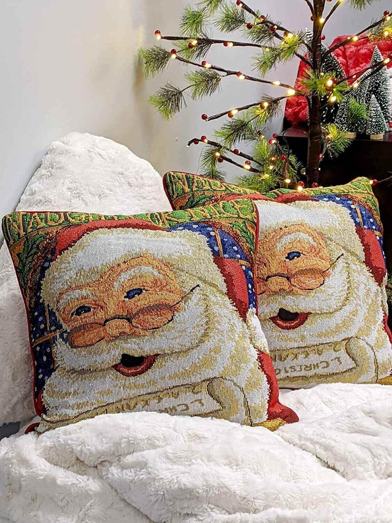 DaDa Bedding Naughty or Nice Santa Claus Christmas Woven Tapestry Throw Pillow Cover - 16" x 16" Throw Pillow Covers by DaDalogy Bedding Collection