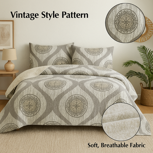 DaDa Bedding Rustic Grey Mosaic Distressed Medallion Reversible Quilted Bedspread Set (SD16299)