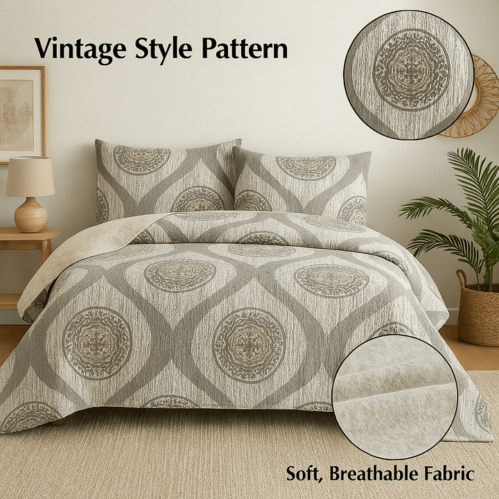 DaDa Bedding Rustic Grey Mosaic Distressed Medallion Reversible Quilted Bedspread Set (SD16299) - GiFTiFY