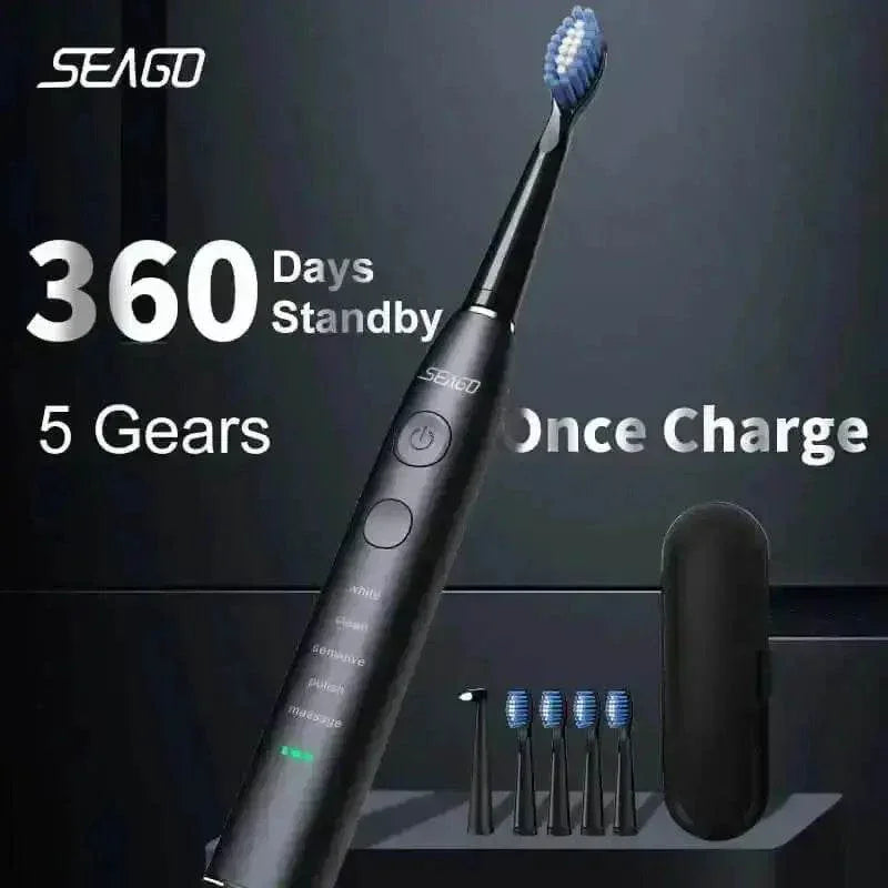 Seago Electric Sonic Toothbrush Black with Case - GiFTiFY
