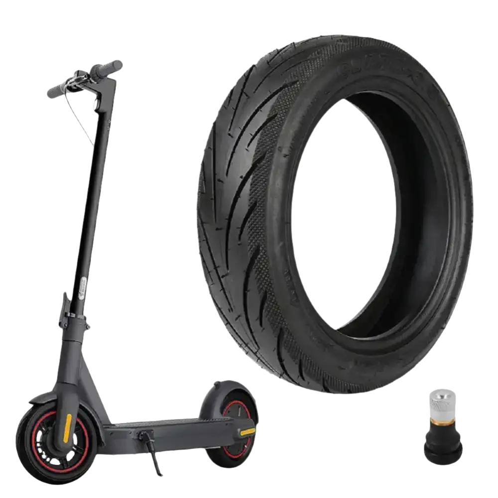 Electric scooter with replacement tire and valve.