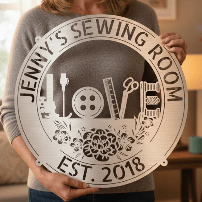 Sewing Love - Personalized Metal Sign for Sewing Room Decor - GiFTiFY