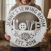 Sewing Love - Personalized Metal Sign for Sewing Room Decor - GiFTiFY