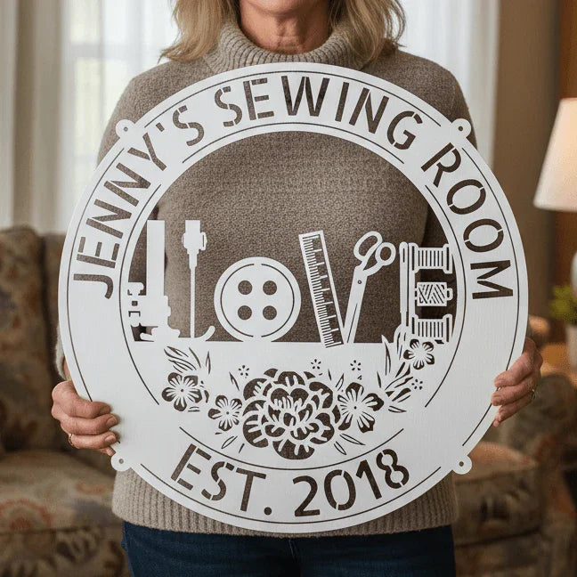 Sewing Love - Personalized Metal Sign for Sewing Room Decor - GiFTiFY