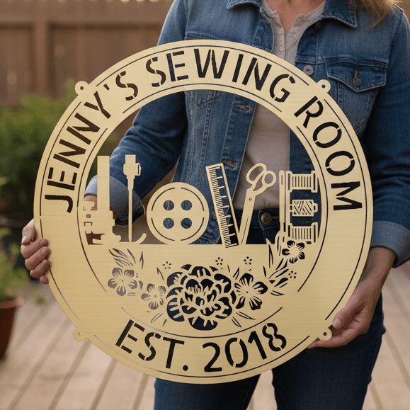 Sewing Love - Personalized Metal Sign for Sewing Room Decor - GiFTiFY