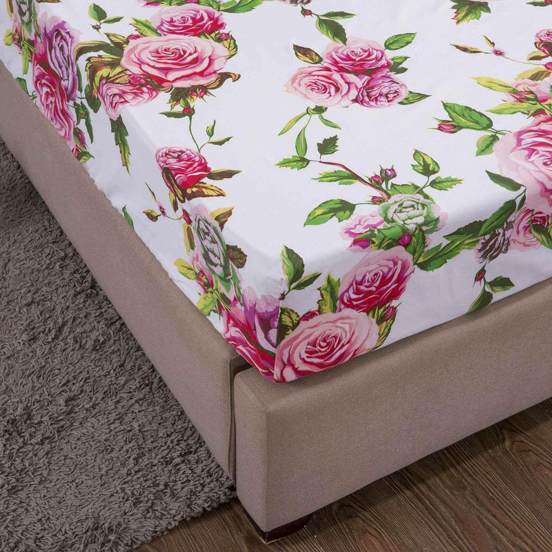 DaDa Bedding Romantic Roses Lovely Spring Pink Floral Fitted Bed Sheet w/ Pillow Cases (JHW879-Fitted) Sheet Sets by DaDalogy Bedding Collection