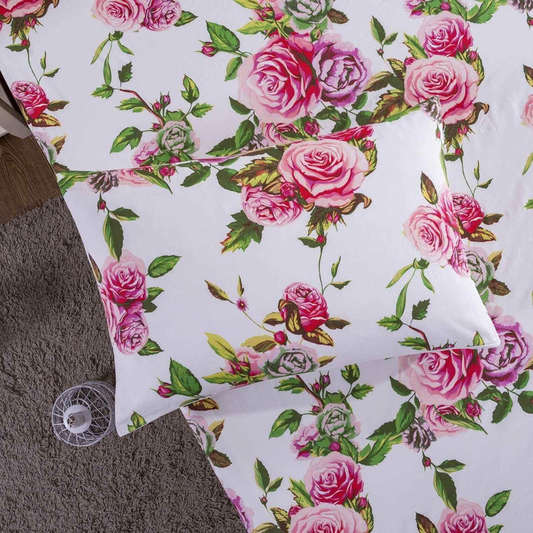 DaDa Bedding Romantic Roses Lovely Spring Pink Floral Fitted Bed Sheet w/ Pillow Cases (JHW879-Fitted) - GiFTiFY