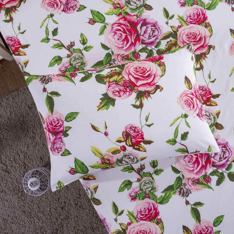 DaDa Bedding Romantic Roses Lovely Spring Pink Floral Fitted Bed Sheet w/ Pillow Cases (JHW879-Fitted) Sheet Sets by DaDalogy Bedding Collection