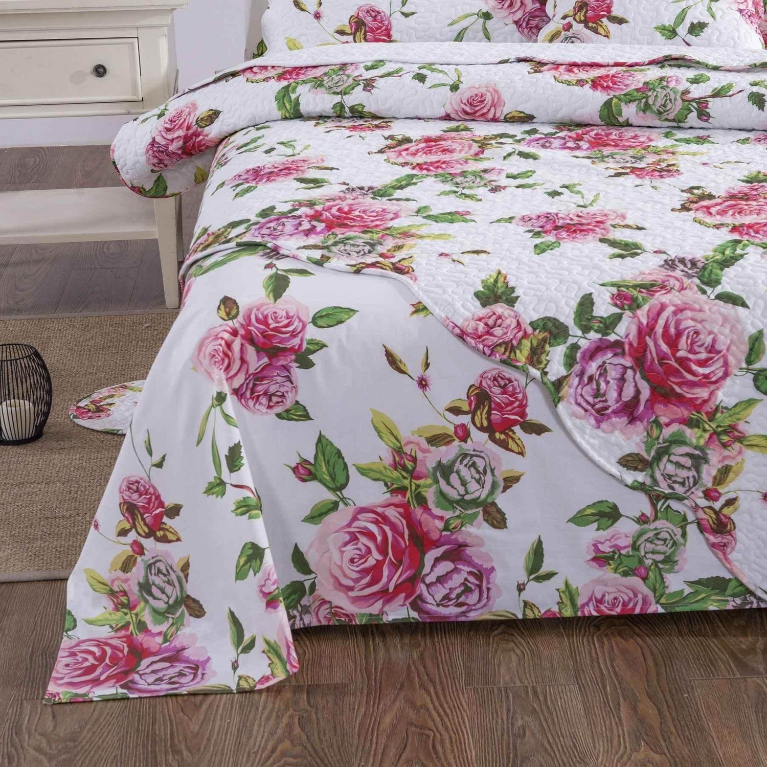 DaDa Bedding Romantic Roses Lovely Spring Pink Floral Garden Fitted & Flat Bed Sheet Set w/ Pillow Cases (JHW879) - GiFTiFY