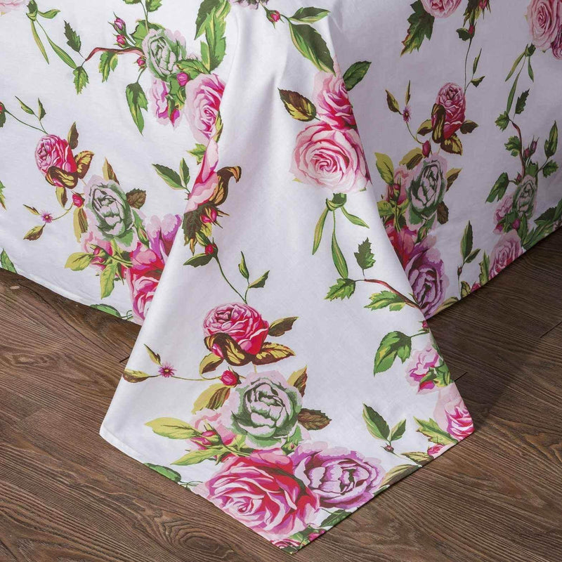 DaDa Bedding Romantic Roses Lovely Spring Pink Floral Garden Fitted & Flat Bed Sheet Set w/ Pillow Cases (JHW879) Sheet Sets by DaDalogy Bedding Collection