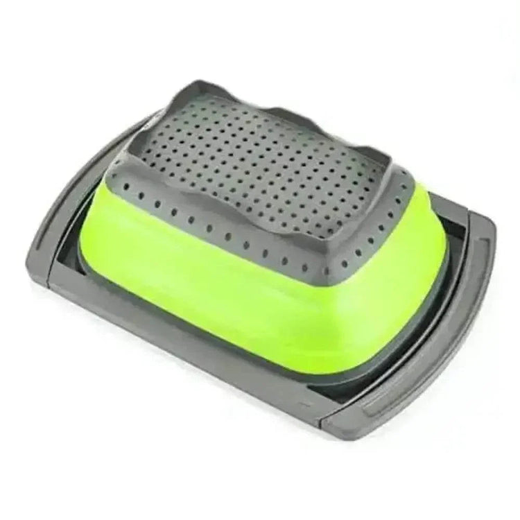 Silicone Collapsible Colander Green and Gray Colander With Handle - GiFTiFY