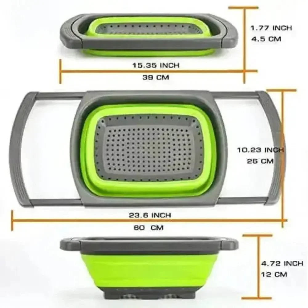 Silicone Collapsible Colander Green and Gray Colander With Handle - GiFTiFY