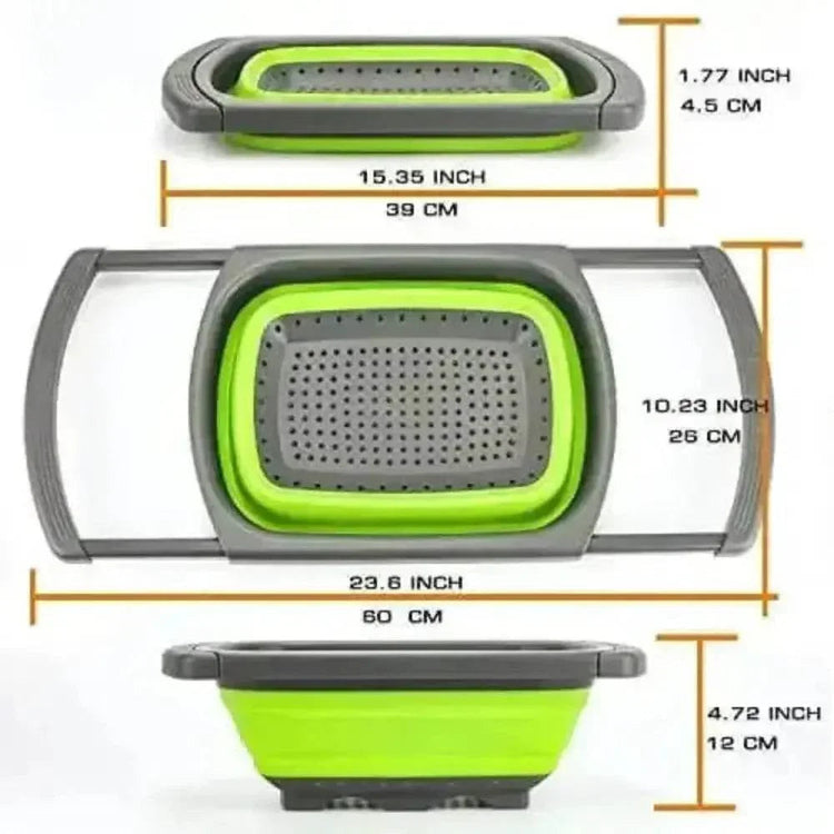 Silicone Collapsible Colander Green and Gray Colander With Handle - GiFTiFY