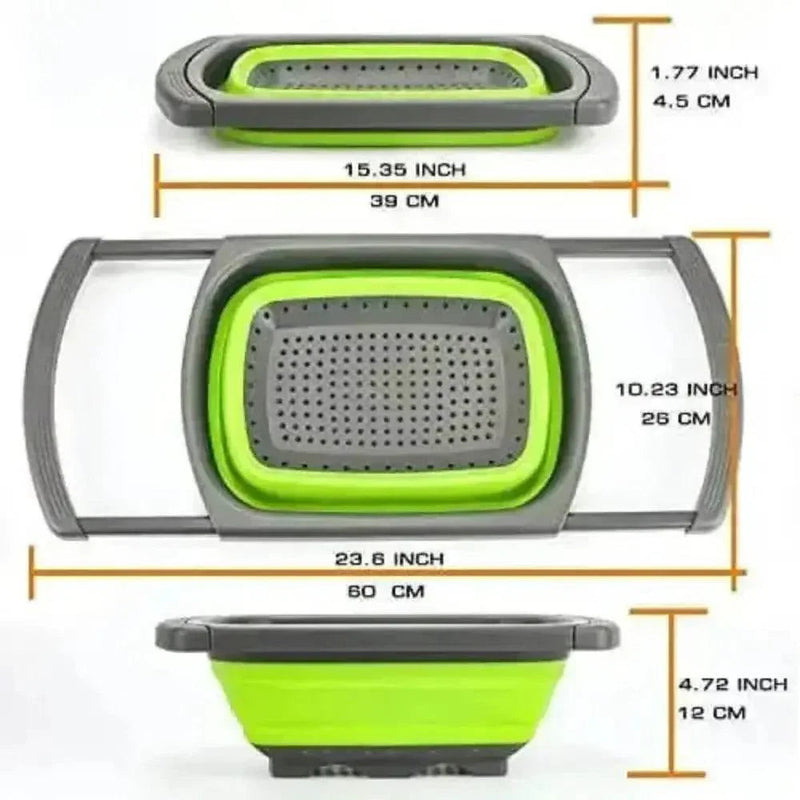 Silicone Collapsible Colander Green and Gray Colander With Handle Kitchen by ALIEX