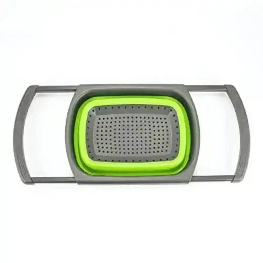 Silicone Collapsible Colander Green and Gray Colander With Handle - GiFTiFY