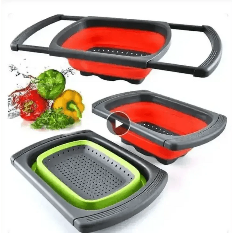 Silicone Collapsible Colander Green and Gray Colander With Handle - GiFTiFY
