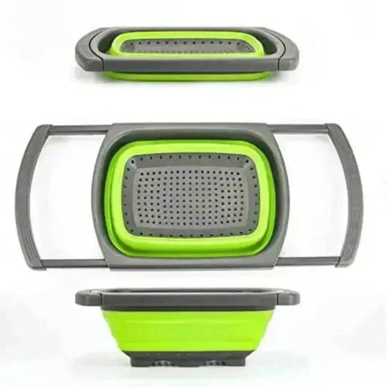 Silicone Collapsible Colander Green and Gray Colander With Handle - GiFTiFY