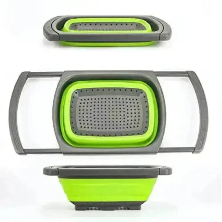 Silicone Collapsible Colander Green and Gray Colander With Handle - GiFTiFY
