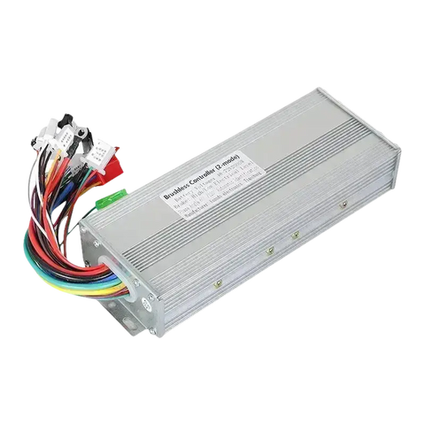 Silver brushless motor controller with wires.