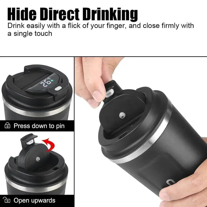 Smart Coffee Tumbler 380ml 510ml Stainless Steel Intelligent Temperature Display Travel Mug Thermos Cup with Portable Rope - GiFTiFY