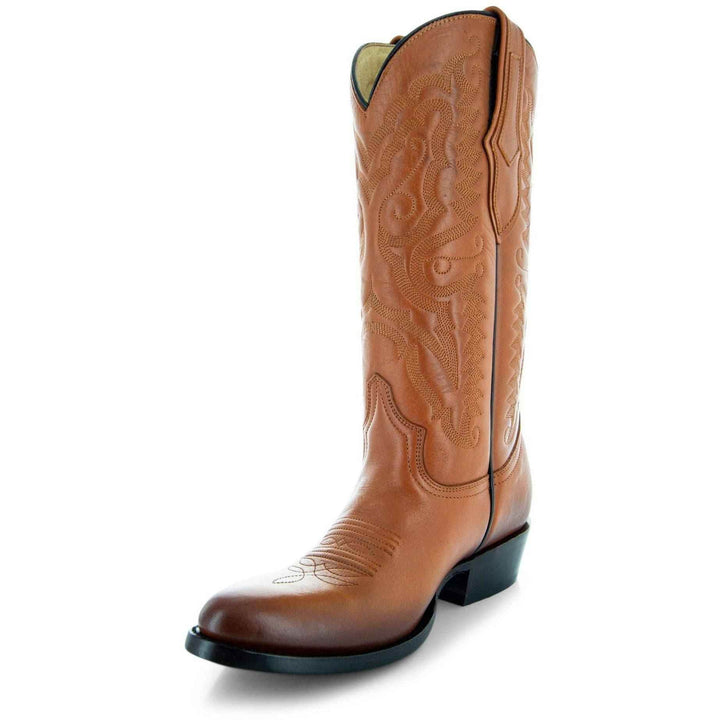 Cowboy Dress Boots | Mens Classic Round-Toe Boots (H7001-Tan) - GiFTiFY