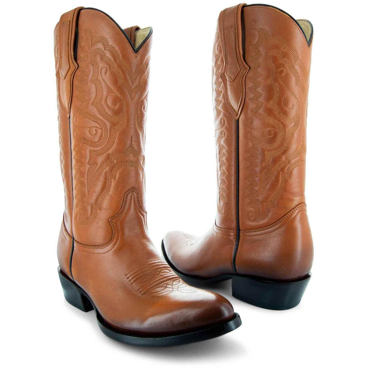 Cowboy Dress Boots | Mens Classic Round-Toe Boots (H7001-Tan) - GiFTiFY