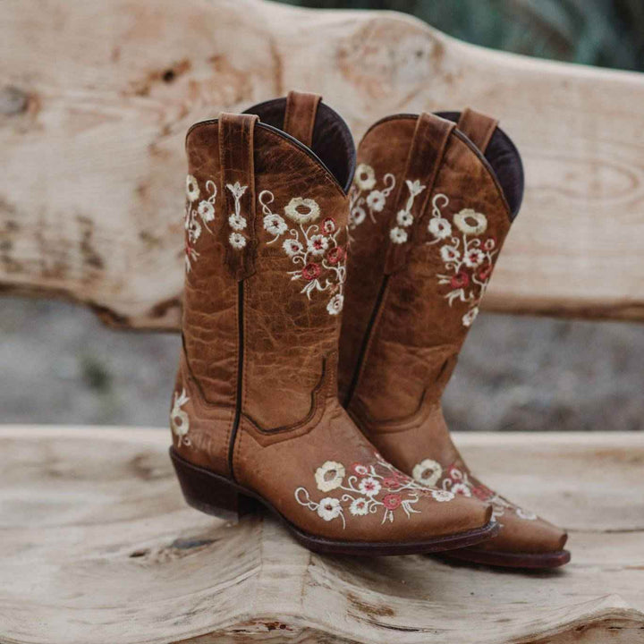 Women's Snipped Toe Western Boots | Floral Showstopper Cowgirl Boots (M50044) - GiFTiFY