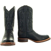 Black Square Toe Leather Cowboy Boots H4002 - GiFTiFY