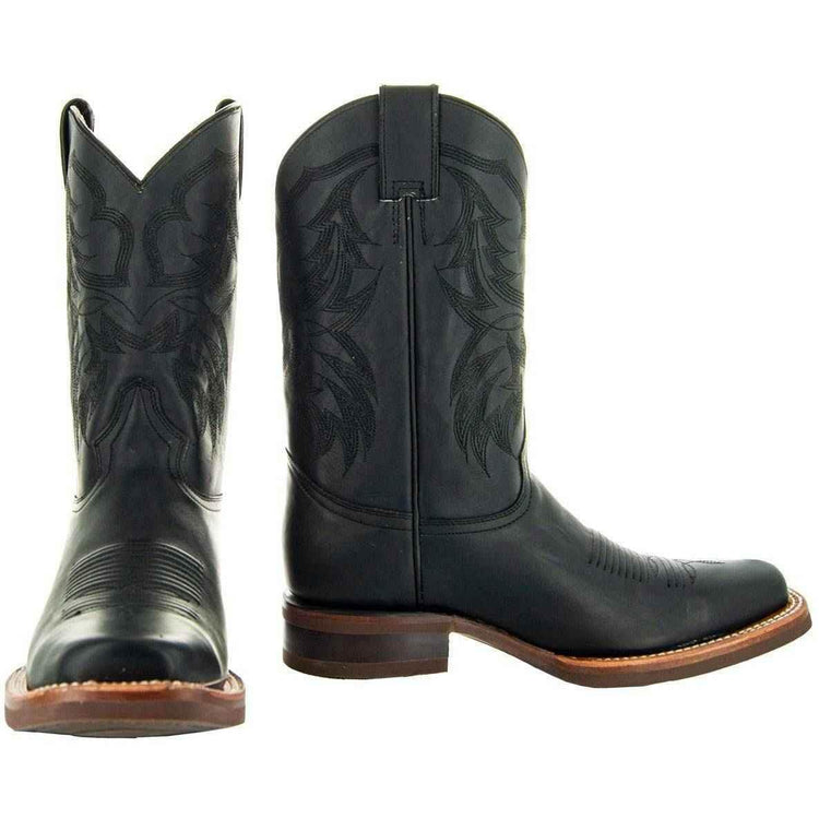 Black Square Toe Leather Cowboy Boots H4002 - GiFTiFY
