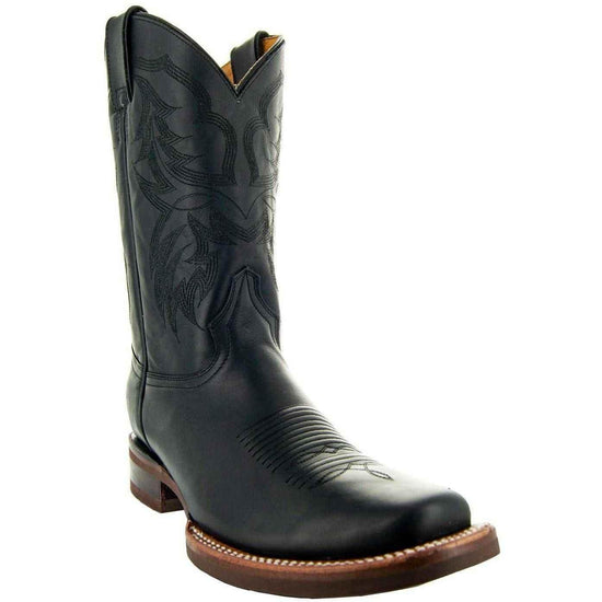 Black Square Toe Leather Cowboy Boots H4002 - GiFTiFY