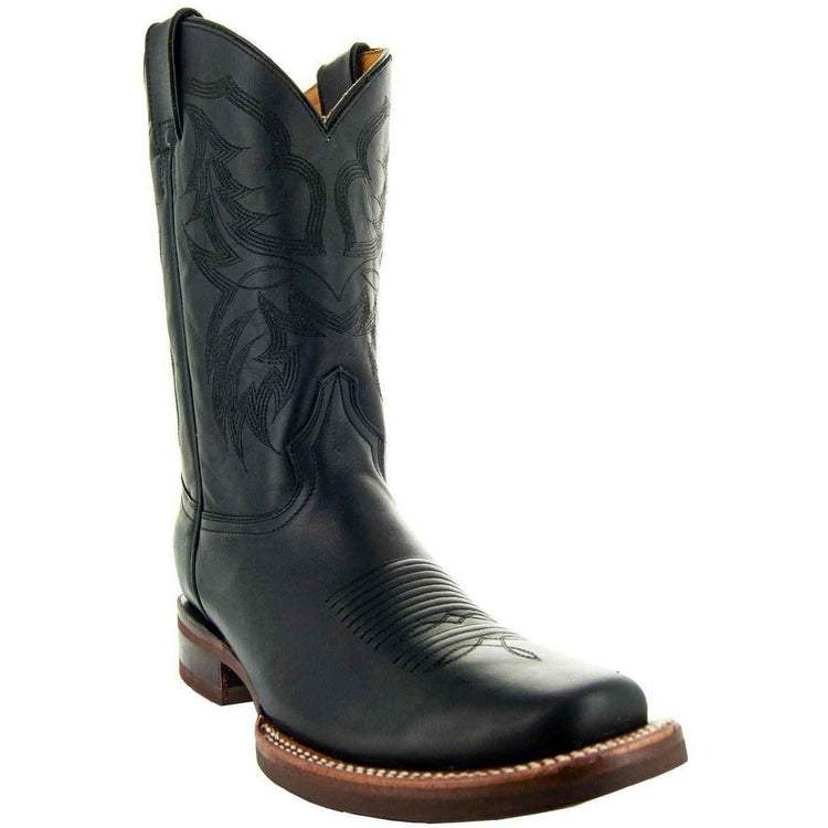 Black Square Toe Leather Cowboy Boots H4002 - GiFTiFY
