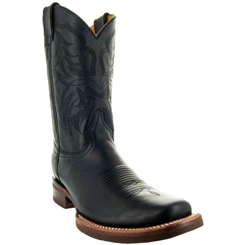 Black Square Toe Leather Cowboy Boots H4002 Cowboy Boots by Soto Boots