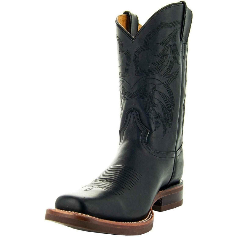 Black Square Toe Leather Cowboy Boots H4002 Cowboy Boots by Soto Boots