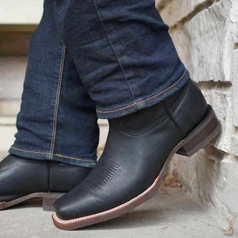 Black Square Toe Leather Cowboy Boots H4002 Cowboy Boots by Soto Boots