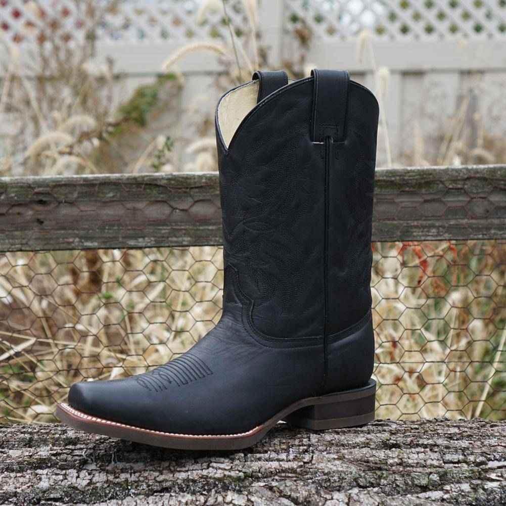 Black Square Toe Leather Cowboy Boots H4002 - GiFTiFY