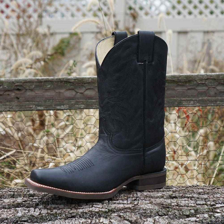 Black Square Toe Leather Cowboy Boots H4002 - GiFTiFY