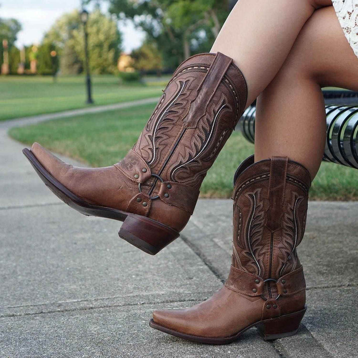 Women's Harness Boots | Brown Leather Harness Boots (M50039) - GiFTiFY