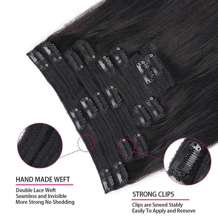 Straight Human Hair Extensions Brazilian Natural Seamless Clip ins Human Hair Extensions 16-26 Inch Full Head For Women - GiFTiFY