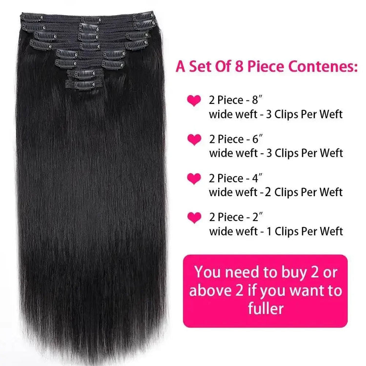 Straight Human Hair Extensions Brazilian Natural Seamless Clip ins Human Hair Extensions 16-26 Inch Full Head For Women - GiFTiFY