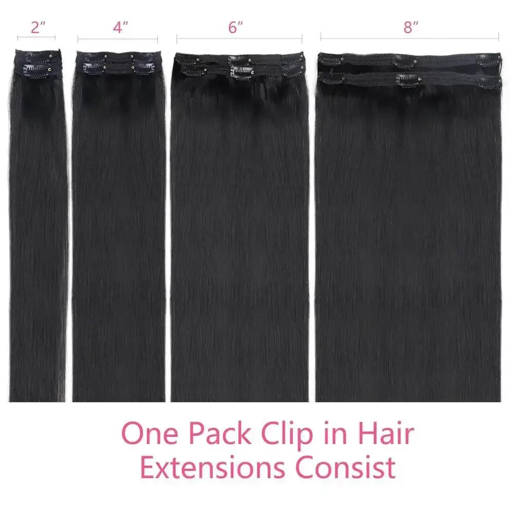 Straight Human Hair Extensions Brazilian Natural Seamless Clip ins Human Hair Extensions 16-26 Inch Full Head For Women - GiFTiFY