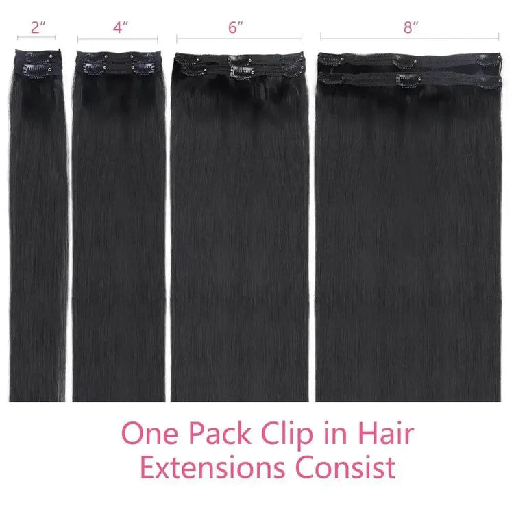 Straight Human Hair Extensions Brazilian Natural Seamless Clip ins Human Hair Extensions 16-26 Inch Full Head For Women - GiFTiFY