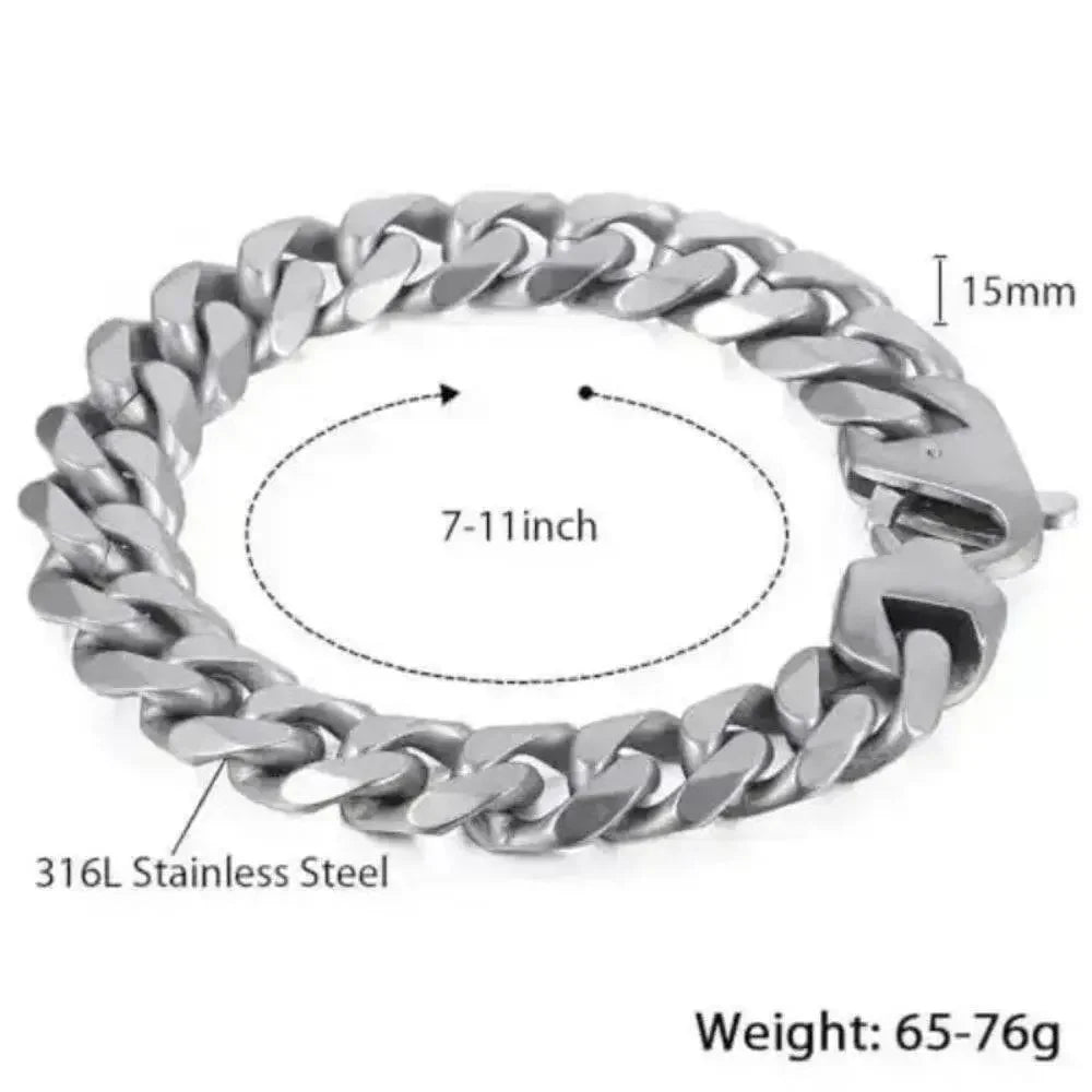 Stylish Matte Silver 15mm Chain Bracelet - GiFTiFY