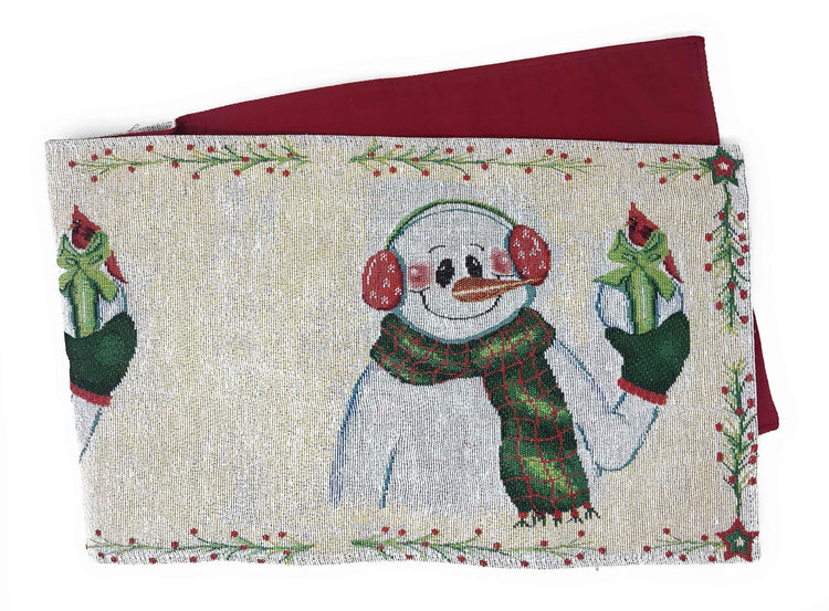 DaDa Bedding Magical Snowman Holiday Woven Tapestry Dining Table Runner (9733) - GiFTiFY