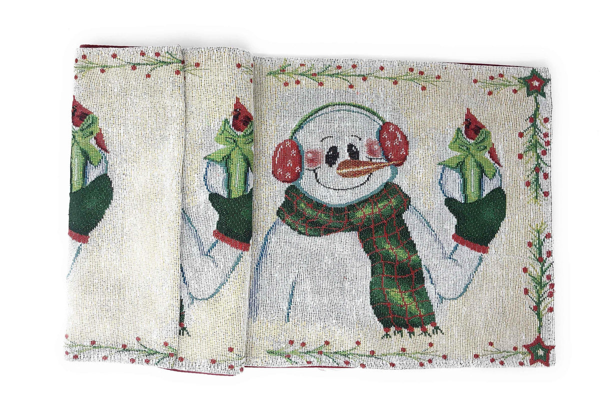 DaDa Bedding Magical Snowman Holiday Woven Tapestry Dining Table Runner (9733) Table Runners by DaDalogy Bedding Collection