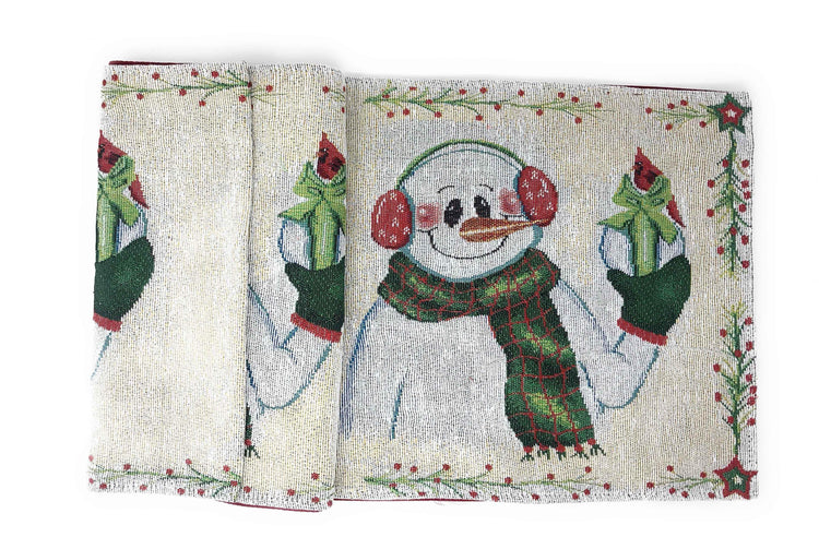 DaDa Bedding Magical Snowman Holiday Woven Tapestry Dining Table Runner (9733) - GiFTiFY