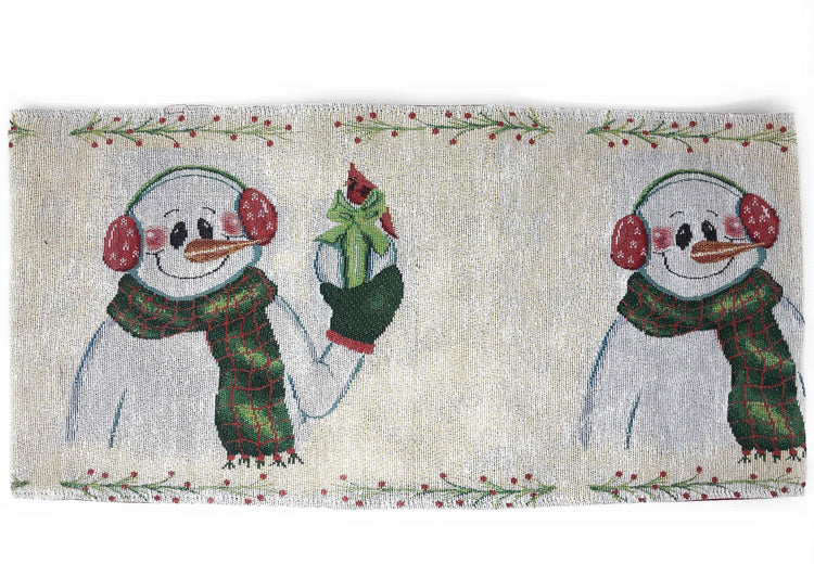 DaDa Bedding Magical Snowman Holiday Woven Tapestry Dining Table Runner (9733) - GiFTiFY