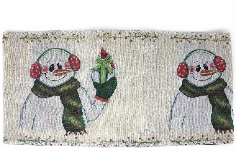DaDa Bedding Magical Snowman Holiday Woven Tapestry Dining Table Runner (9733) Table Runners by DaDalogy Bedding Collection