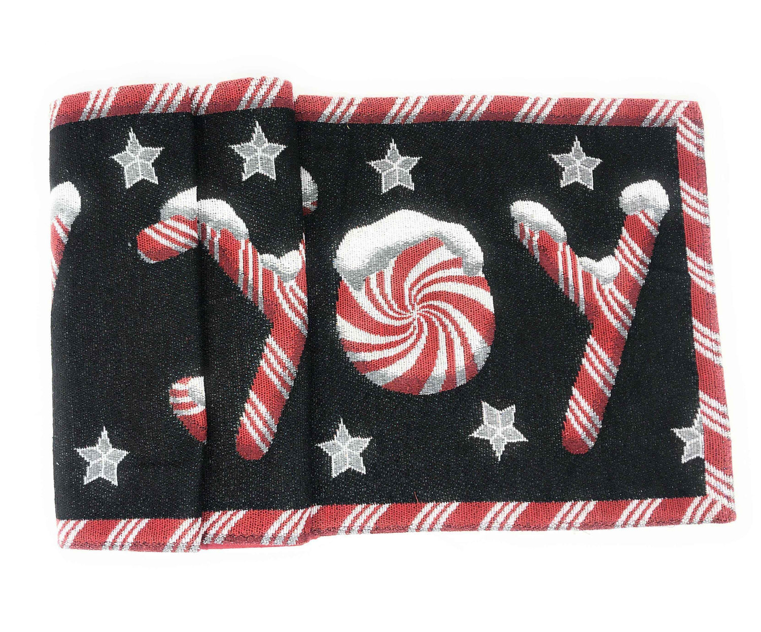 DaDa Bedding Peppermint Joy Red Black Holiday Tapestry Dining Table Runner (12904) - GiFTiFY